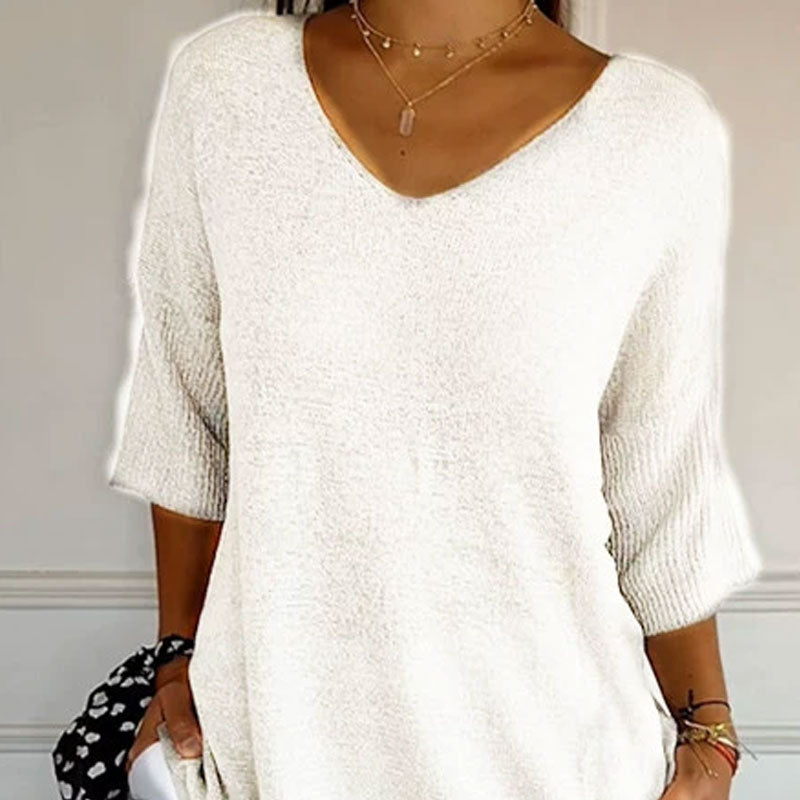 🔥LAST DAY 49%OFF🔥 - Solid Color Knitted V-neck Top