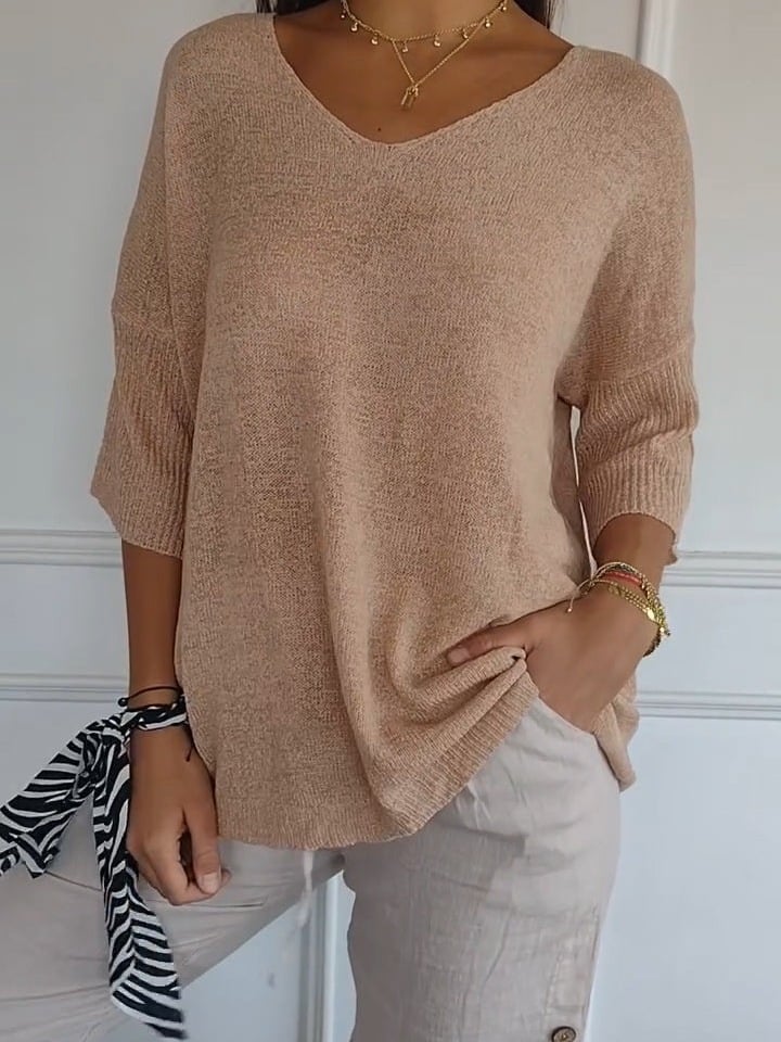 🔥LAST DAY 49%OFF🔥 - Solid Color Knitted V-neck Top