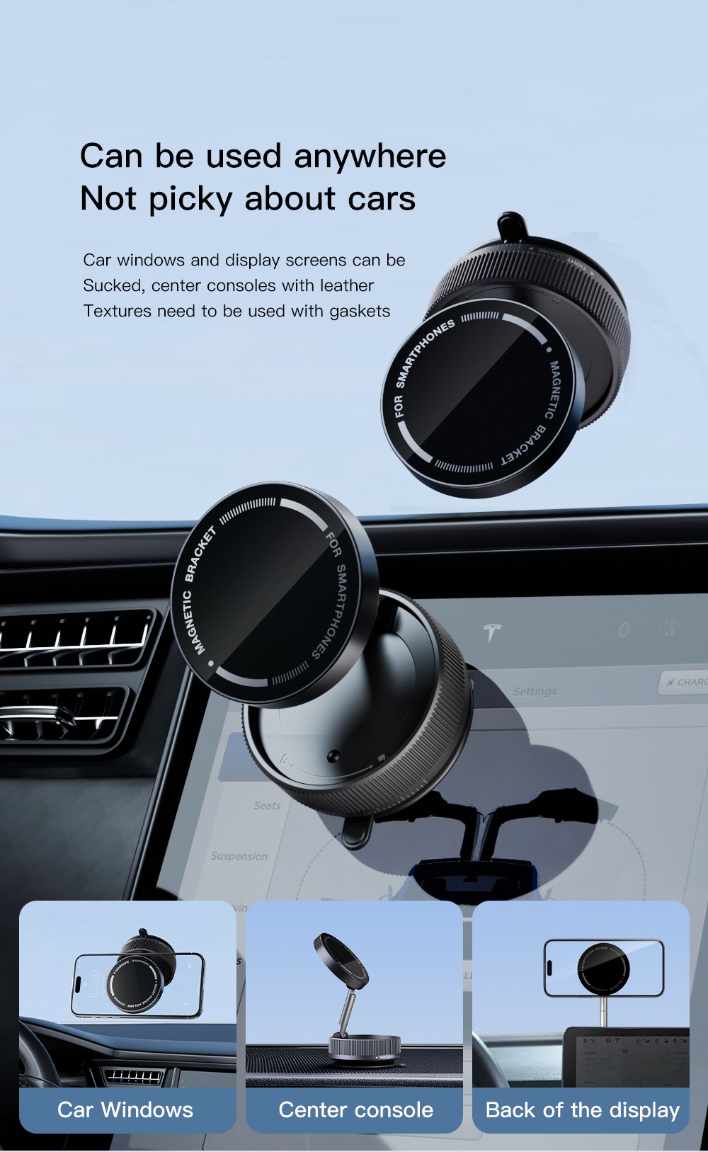 🚗📱Magnetic Phone Mount, Suction Car Phone Holder, Vacuum Phone Mount with One-Step Lock, Compact & Stable Design for Car Accessories