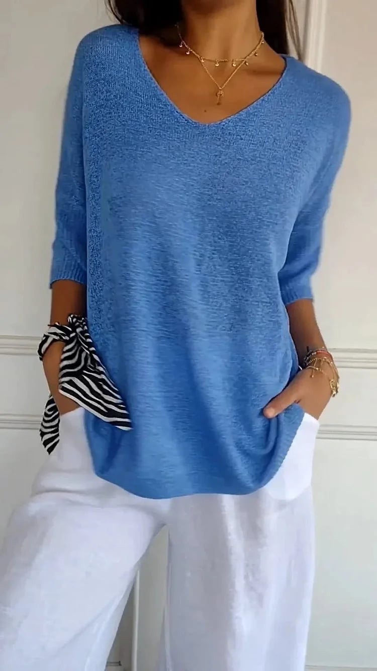 🔥LAST DAY 49%OFF🔥 - Solid Color Knitted V-neck Top