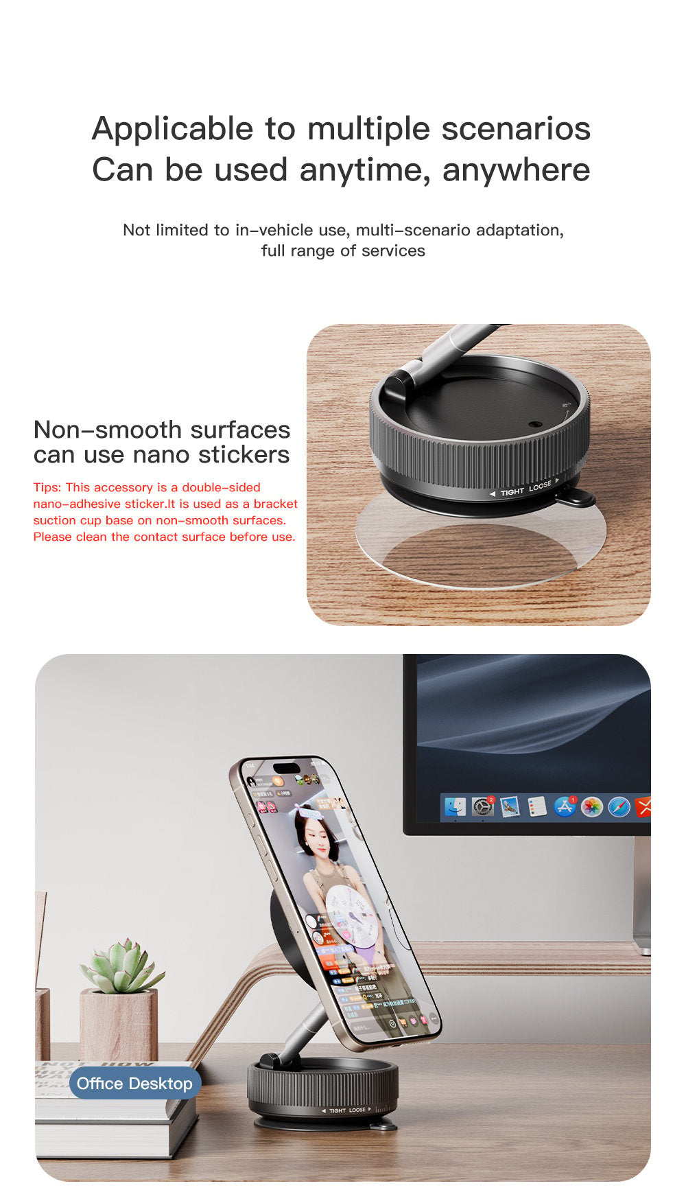 🚗📱Magnetic Phone Mount, Suction Car Phone Holder, Vacuum Phone Mount with One-Step Lock, Compact & Stable Design for Car Accessories